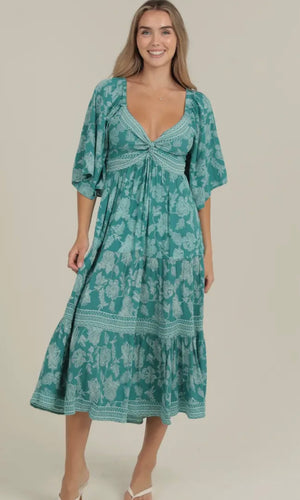 Preston Twist Front Top with Wide Sleeve Maxi Dress