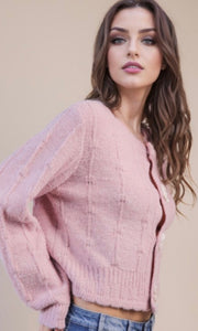 Perla Floral Button Crop Length Knit Sweater Cardigan