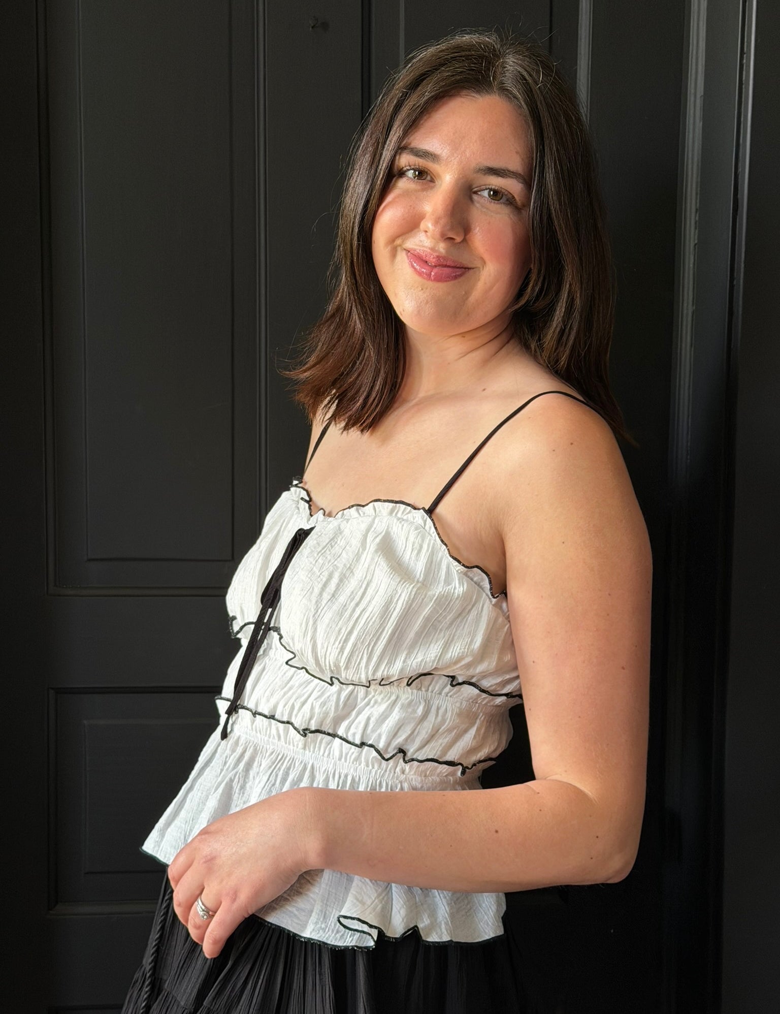 Gray Ruched Strapless Peplum Top