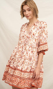 Mathew Floral Mini Dress with Border Print