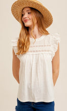 Evelyn Eyelet Yoke Ruffles Detail Cap Sleeves Mixed Top