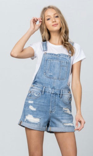 Finlea Denim High Rise Roll Up Overall Romper