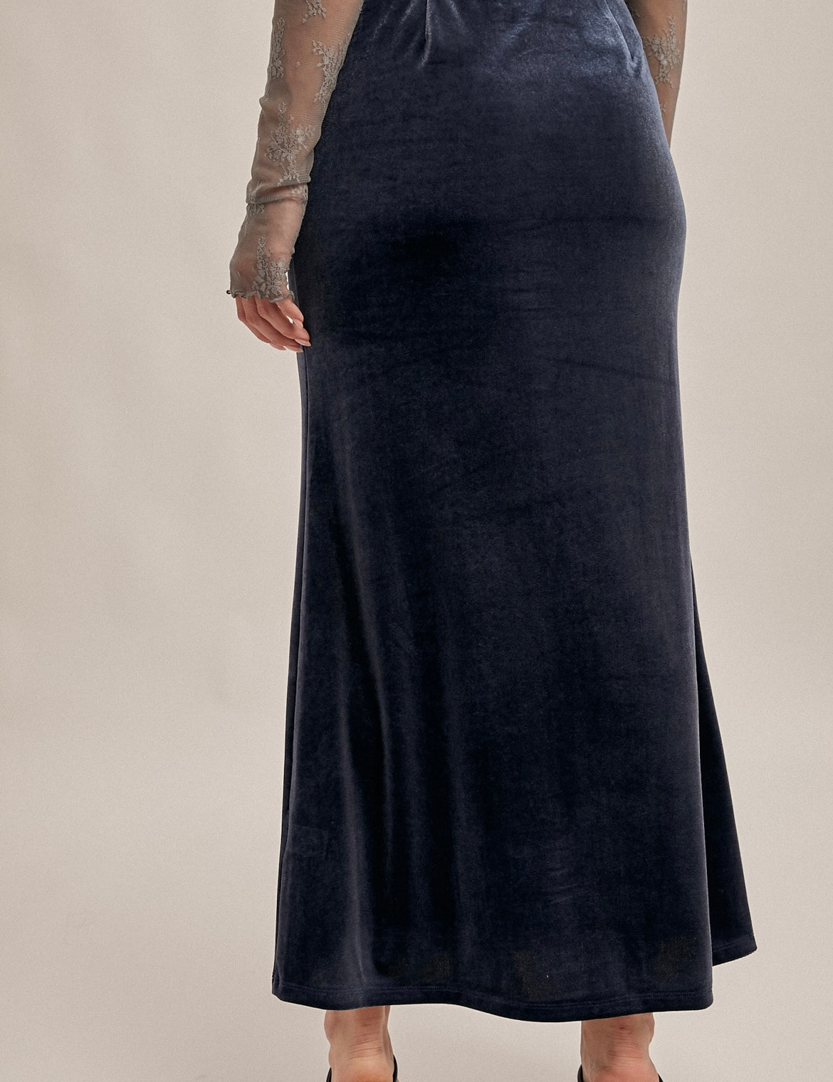 Juno Lake Blue Pull On Velvet Maxi Skirt