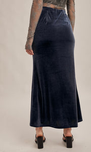 Juno Lake Blue Pull On Velvet Maxi Skirt