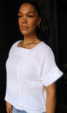 Olivia Short Sleeve Cotton Blouse With Lace and Embroidery