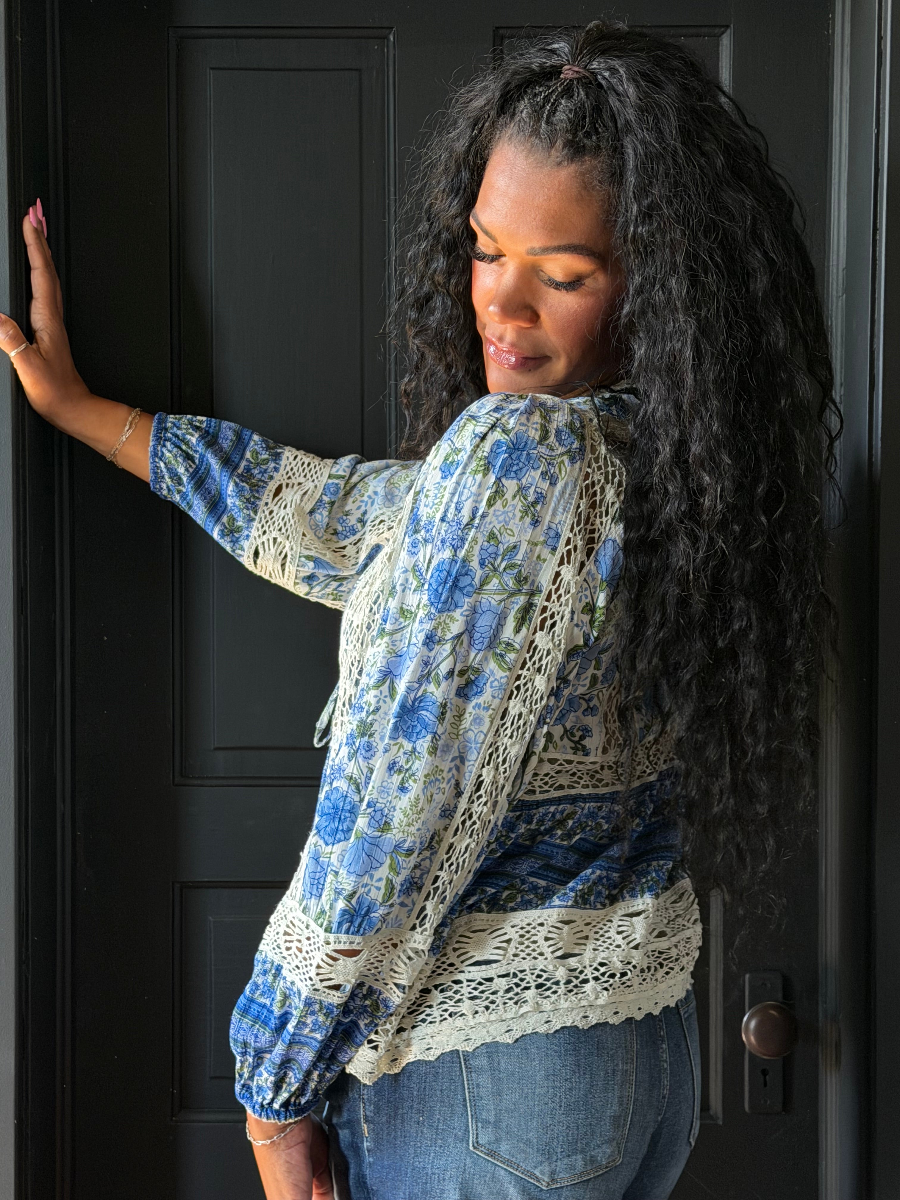 Mia Lace Trim Tie Front Long Sleeve Blouse – RITA'S