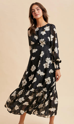 Lia Black Jacquard Floral Maxi Dress