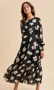 Lia Black Jacquard Floral Maxi Dress