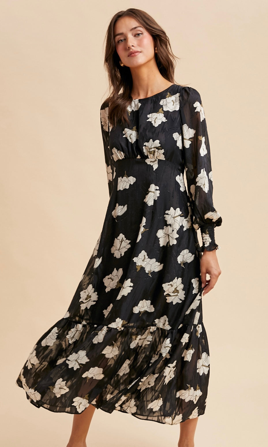 Lia Black Jacquard Floral Maxi Dress
