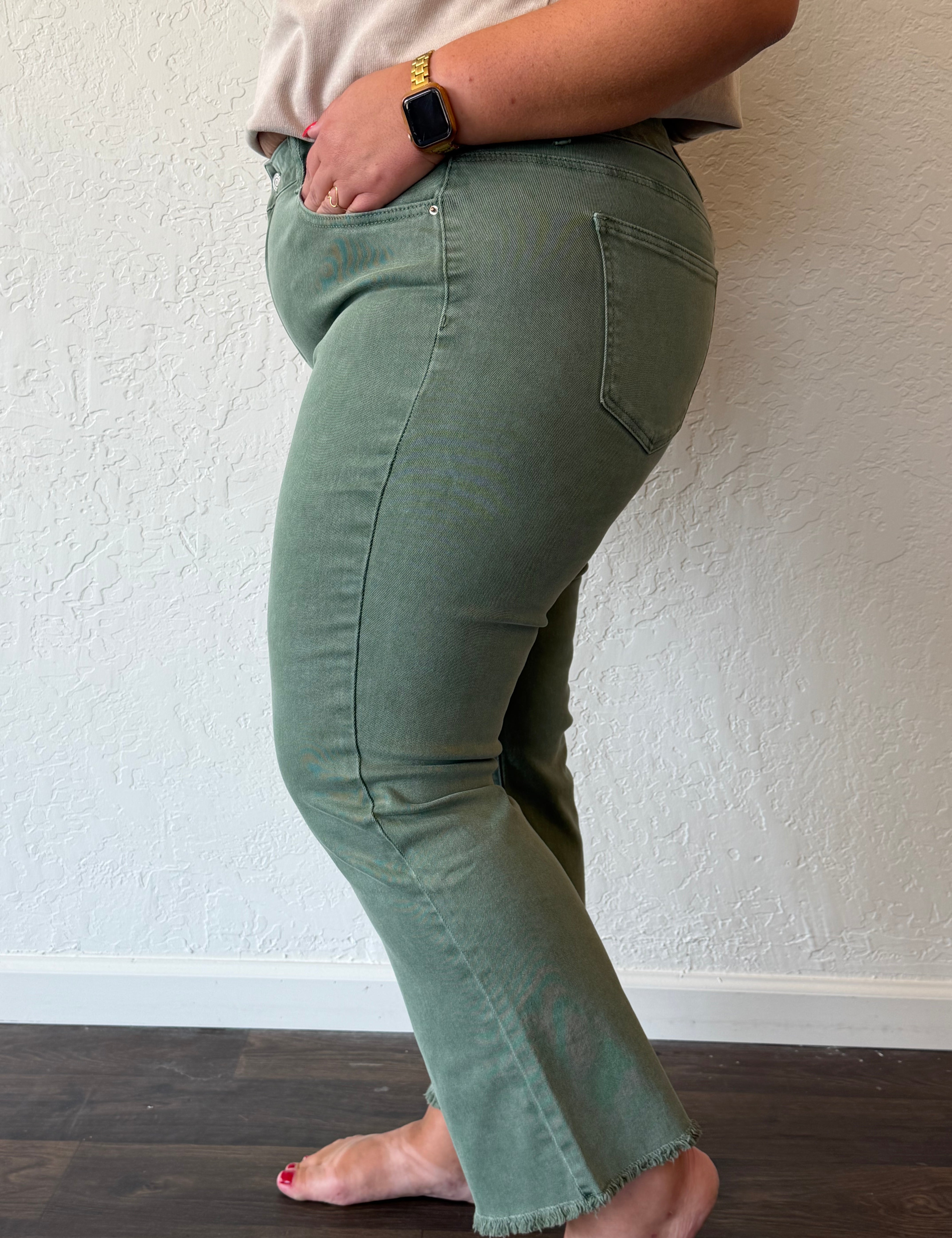 Ophelia Plus Acid Washed Frayed Hem Bootcut Pants
