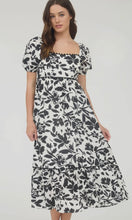 Lawson Black Floral Scallop Trim Puff Sleeve Midi Dress