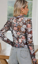Galilea Brown Floral Mesh Long Sleeve Blouse