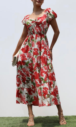 Laci Printed V Neck Woven Midi Dress