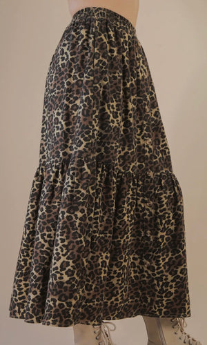Mackenzie Mocha Button Down Printed Midi Skirt