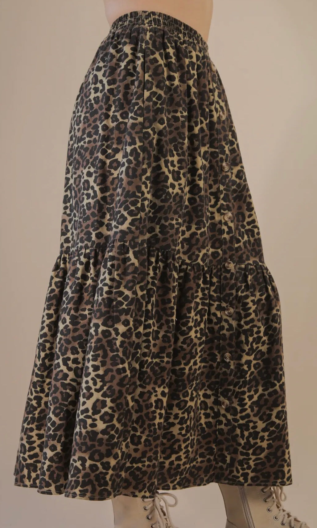 Mackenzie Mocha Button Down Printed Midi Skirt