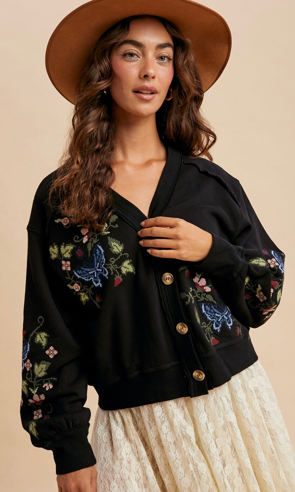 Jamie Black Embroidered Cardigan