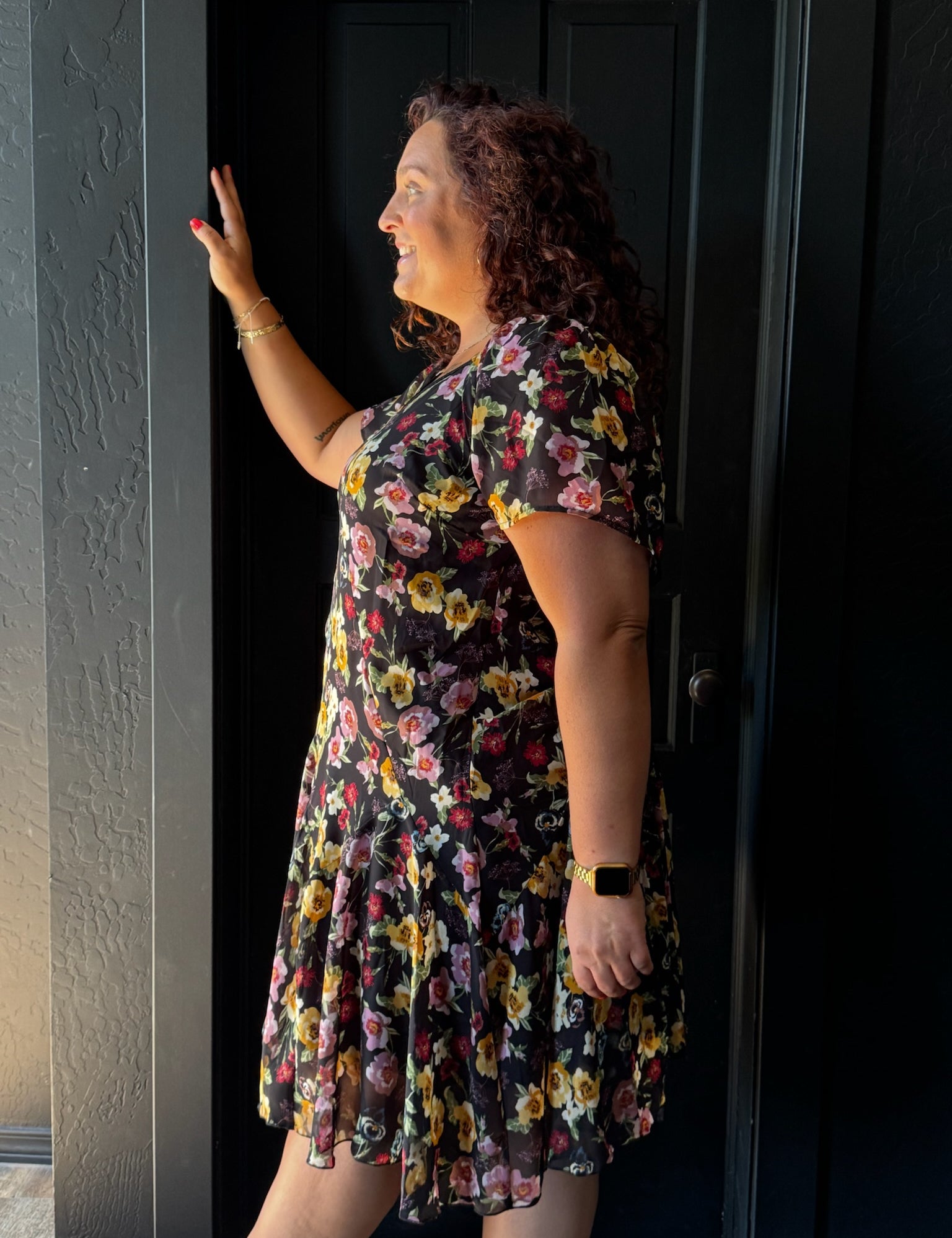 Lillian Plus Size Floral Print Chiffon V Neck Mini Dress