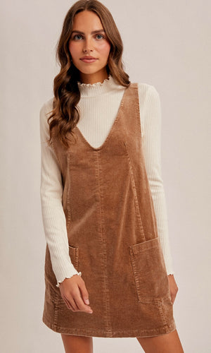 Naomi Taupe Snow Wash Corduroy Pinafore Dress