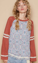 Diana Red Round Neck Long Sleeve Printed Knit Solid Top