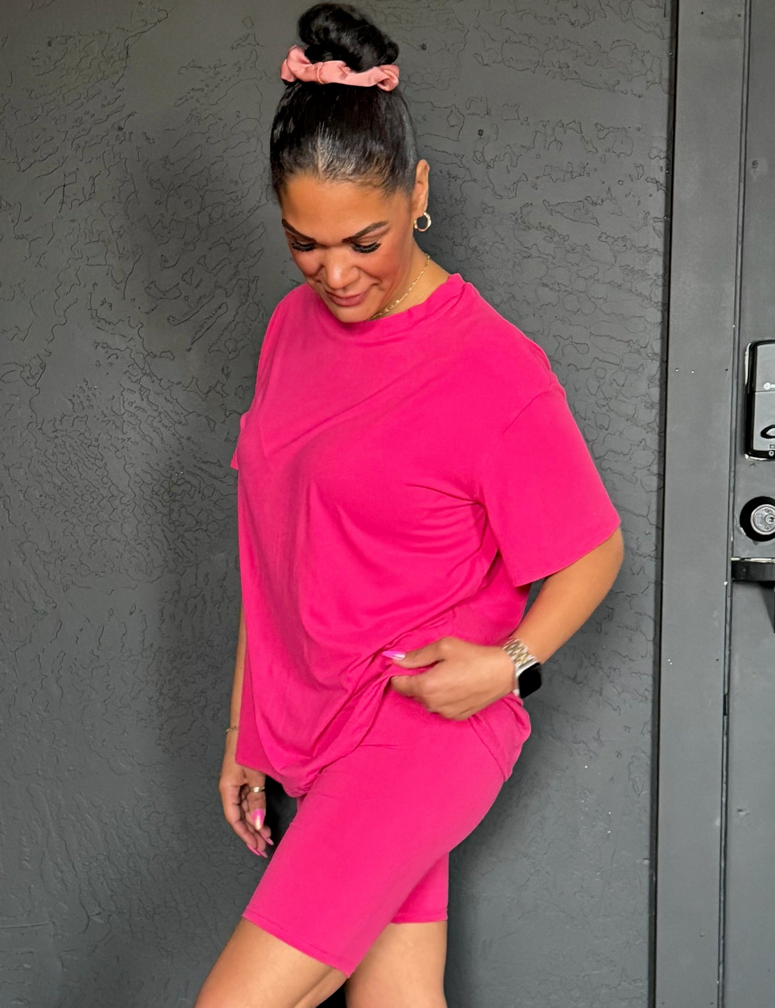 Harvey Fuchsia Loose Fit Top & Bike Shorts Set