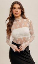 Megan White Mock Neck Lace Long Sleeve