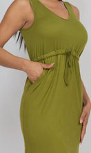 Hollie Olive Drawstring Sleeveless Midi Dress
