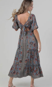 Paul Lace Trim Open Tie Back Short Sleeve Maxi Dress