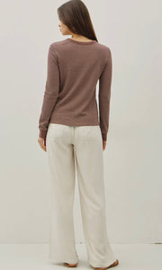 Ivan Brown Stitched Thermal Crew Neck Top
