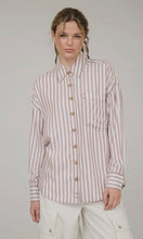 Nora Brown Stripe Collared Button Down Long Sleeve Shirt