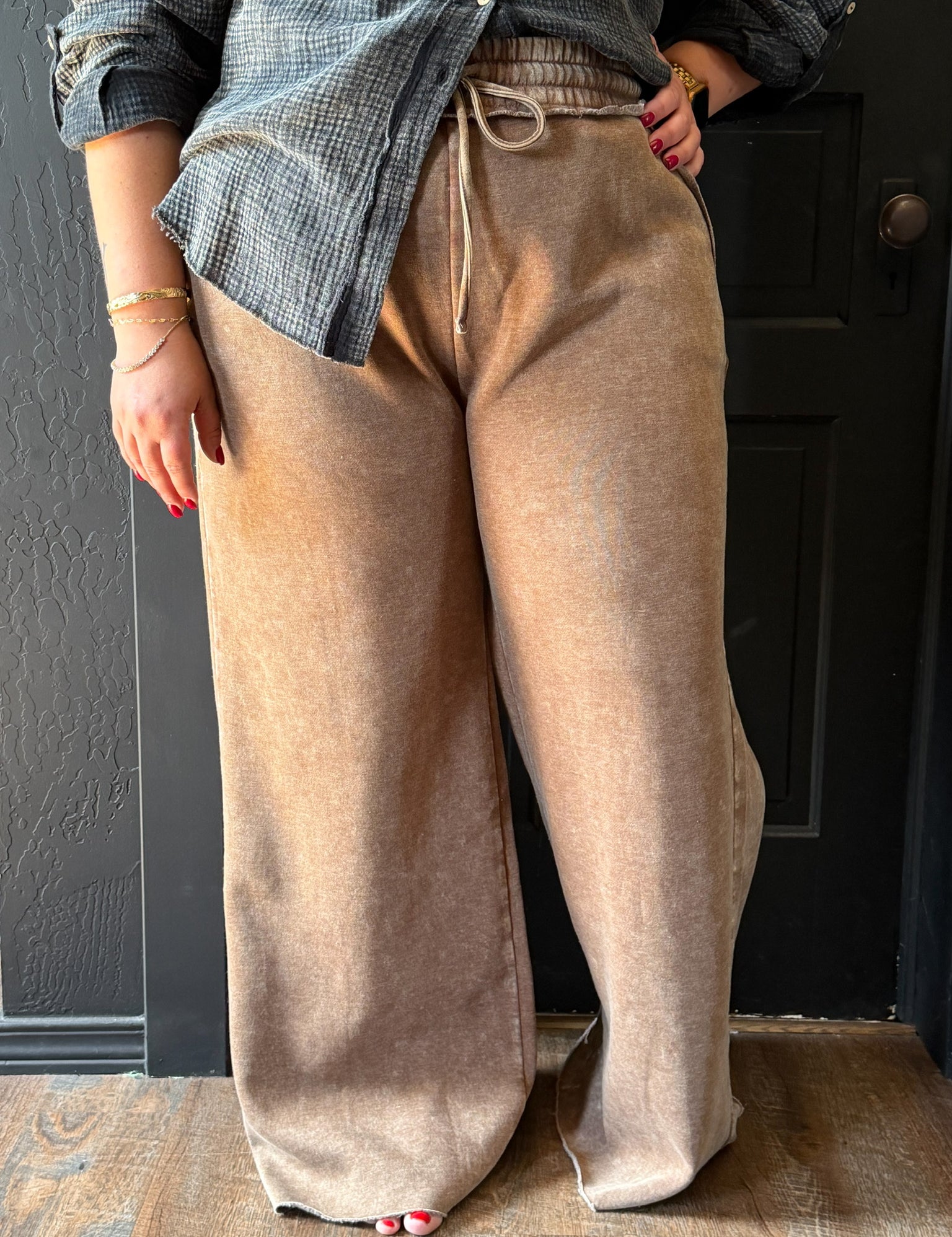 Kian Plus Acid Wash Fleece Palazzo Sweatpants