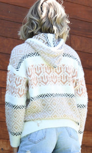 Cecyle Ivory Fuzzy Hooded Pullover Sweater