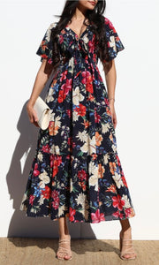 Loura Floral Print Woven Midi Dress