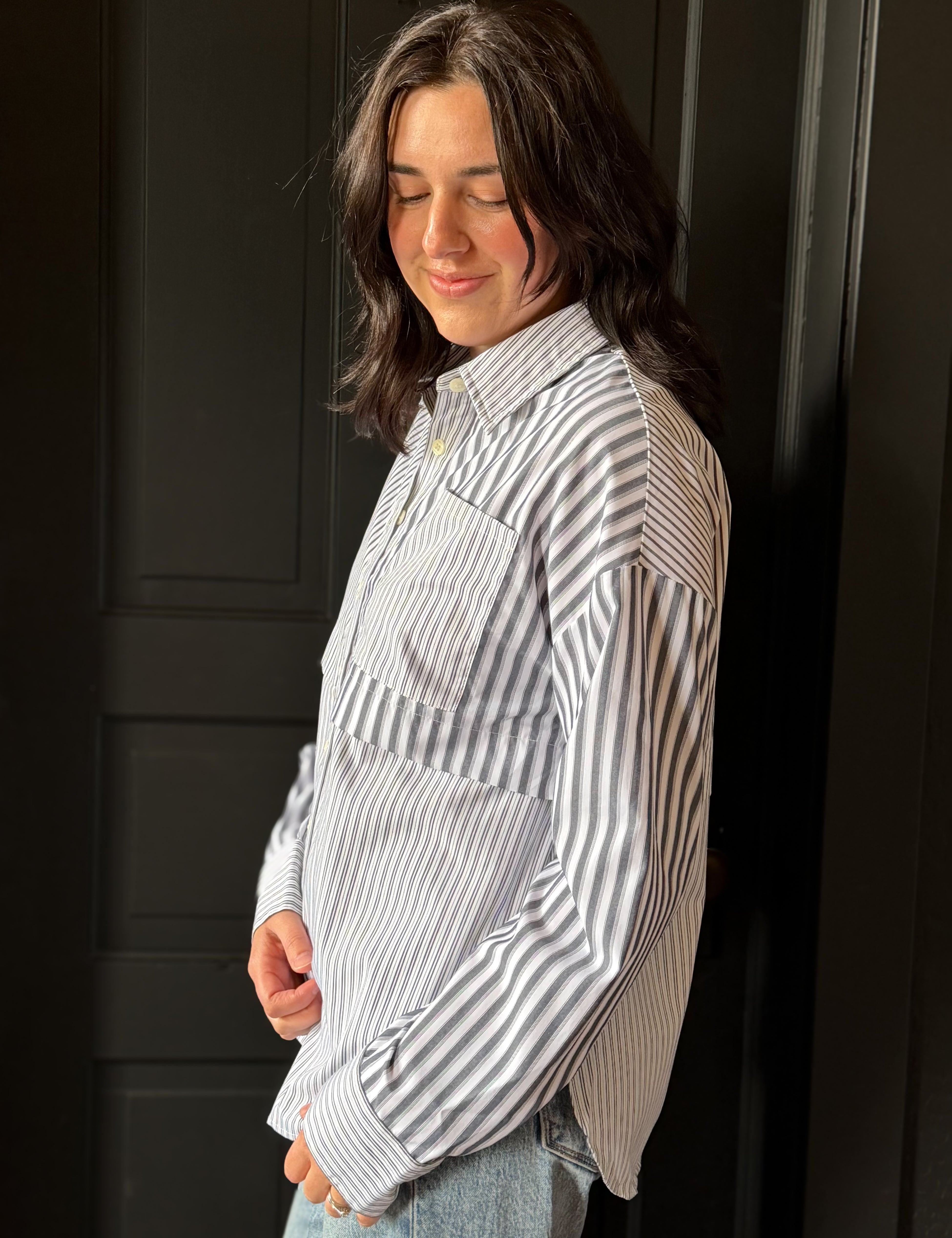 Hania Striped Mix Button Down Shirt