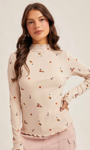 Amelia Ecru Mock Neck Long Sleeve Top