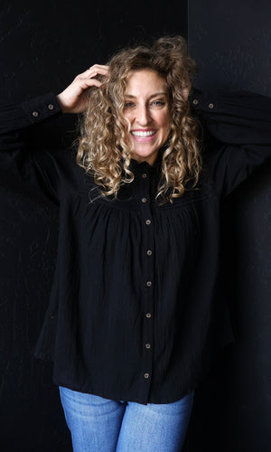 Otis Pintuck Pleated Mock Neck Blouse