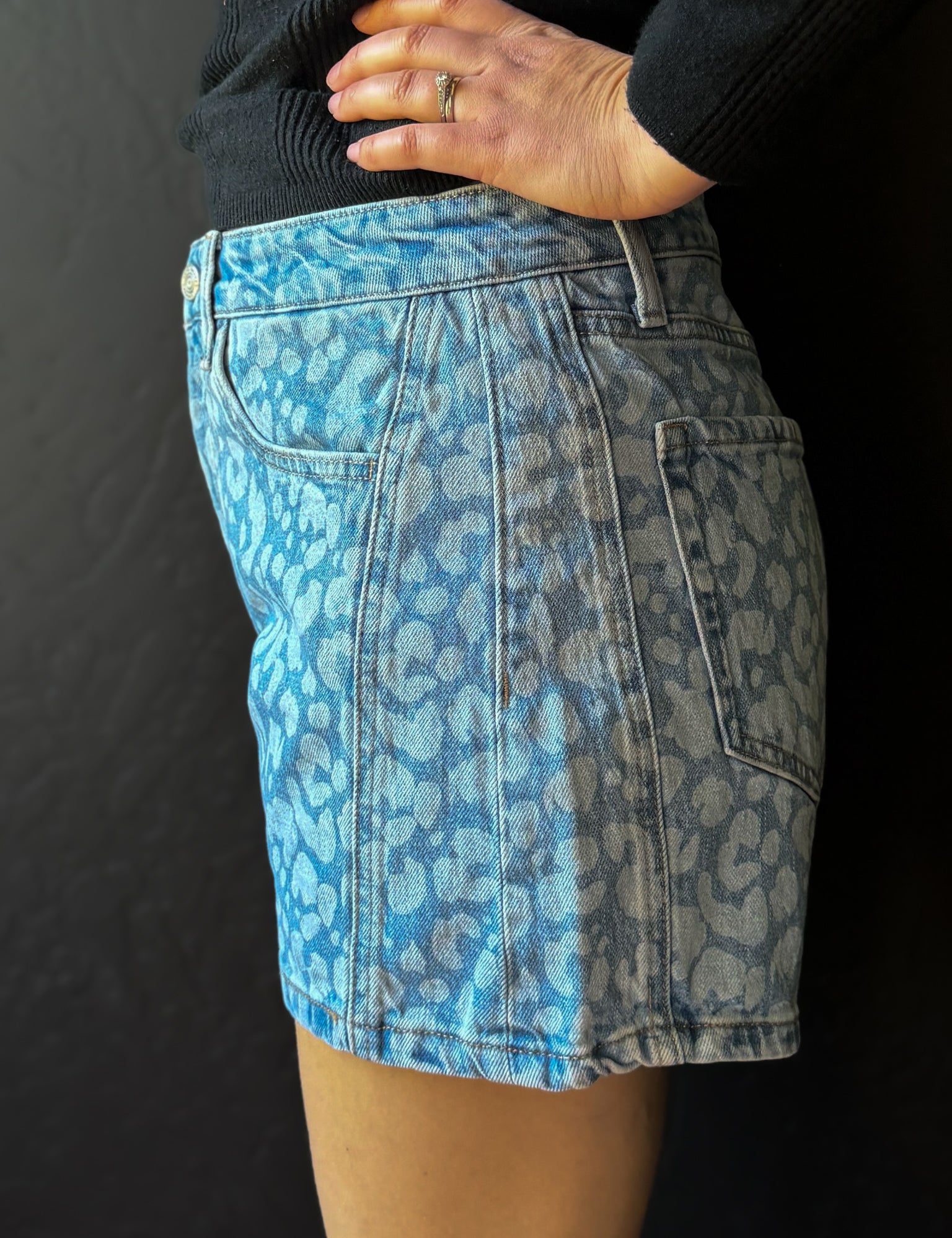 Fatima High Rise Blue Leopard Print Shorts