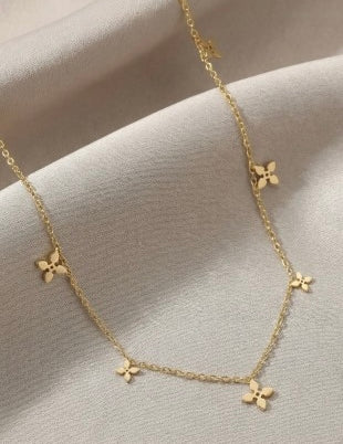 Freyja Stainless Steel Flower Charms Station Necklace