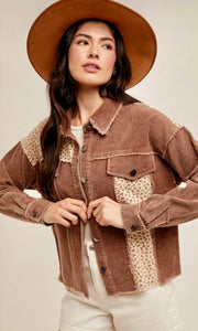 Averie Brown Washed Corduroy Ditsy Floral Contrast Jacket