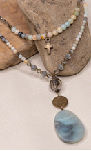 MacKenzie Amazonite Stone Pendant Charm Long Beaded Necklace