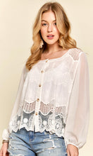 Abarn White Crochet Lace Scalloped Button Front Cardigan