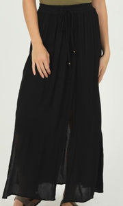 *SALE! Ajasy - Black Double Slit Drawstring Maxi Skirt