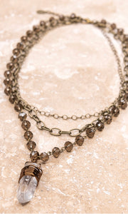 Necklace Abby Bronze Wire Wrapped Crystal Stone Pendant Triple Layer Necklace