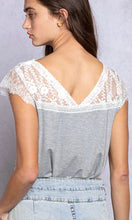 Abeni Heather Grey Lace Trim Embroidered Luxe Knit Top