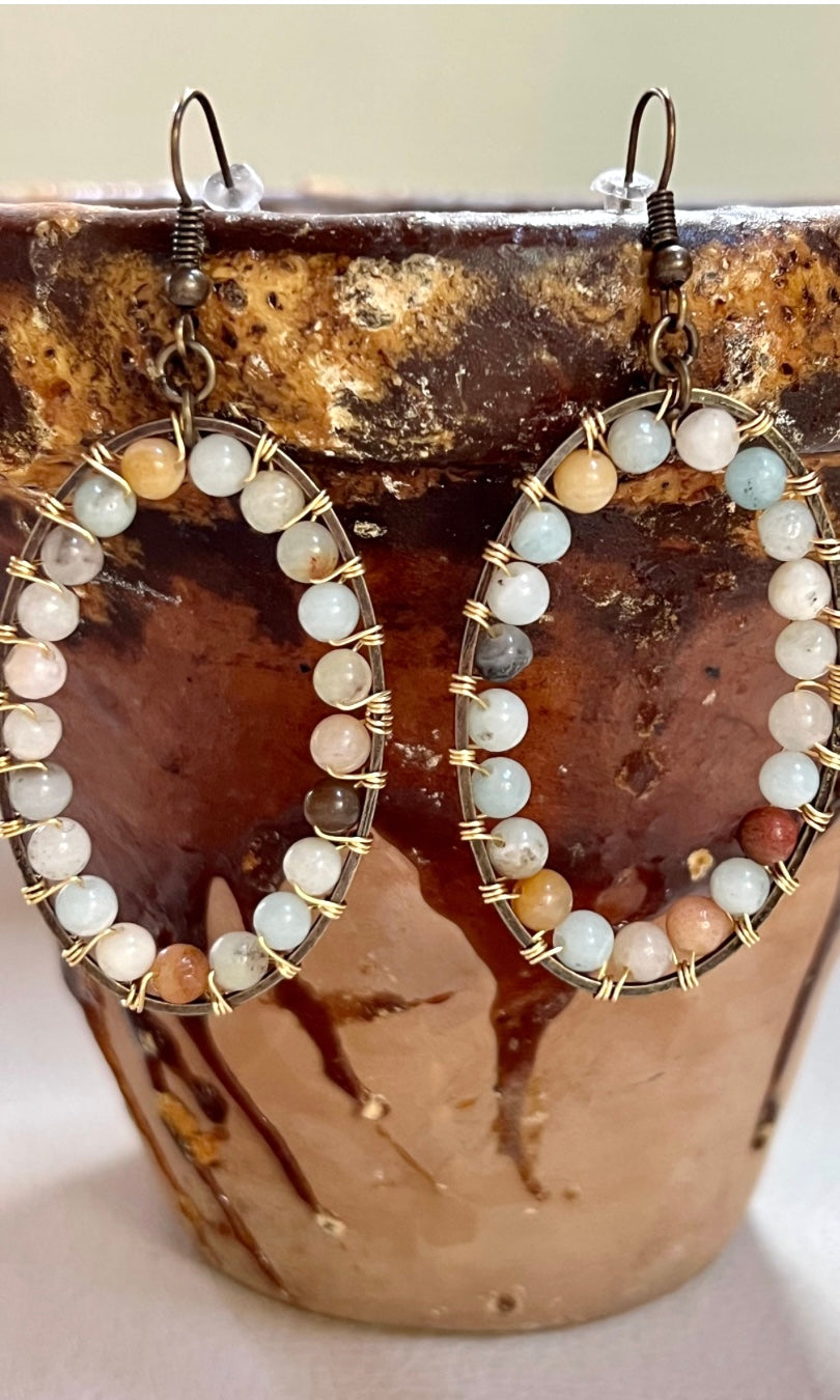 Calista Amazonite Stone Oval Drop Earrings