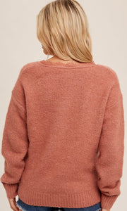 *SALE! Adony -Ash Rose Lace Trim Cozy Sweater Top*SALE!