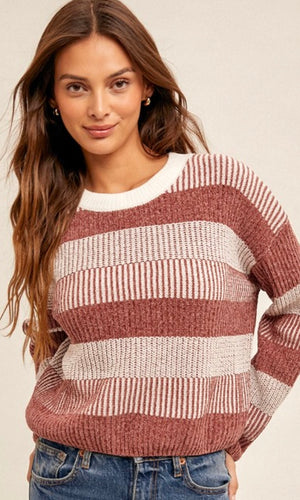 Aflyn Mauve Multi Stripe Sweater Top