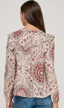 Millie Cream and Burgundy 3/4 Ruffle Sleeve Blouse