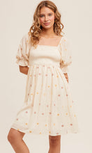 Acyna Cream Daisy Embroidered Smocking Dress