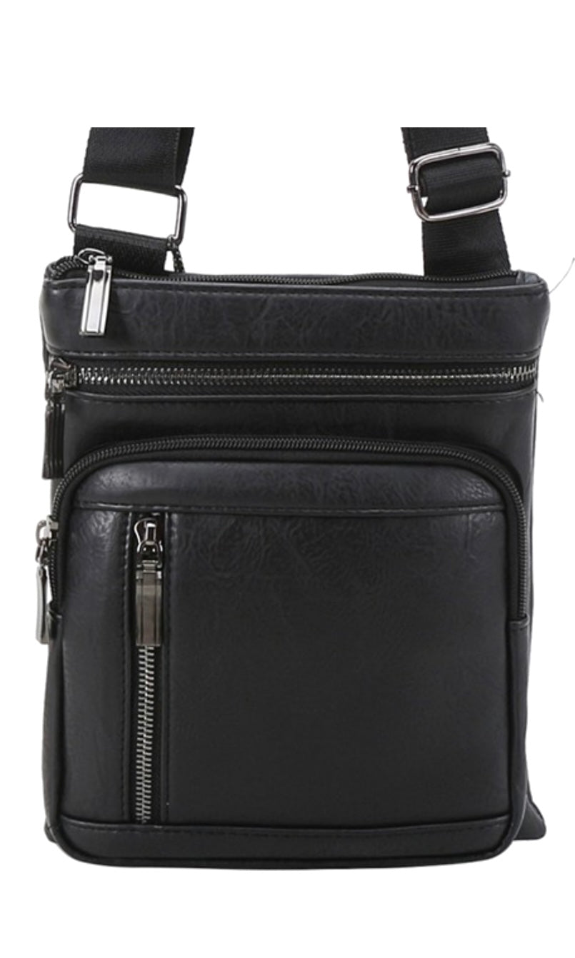 Bohdi Black Vegan Leather Messenger Crossbody Bag