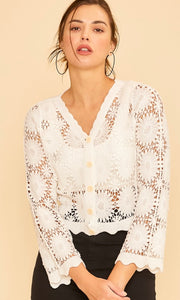 Adelie Natural Crochet Lace Cropped Cardigan Top